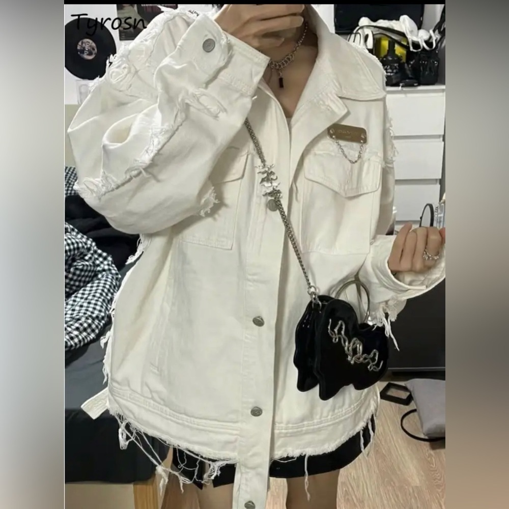 Ivory Denim Distressed Jacket - Picture 3 of 6